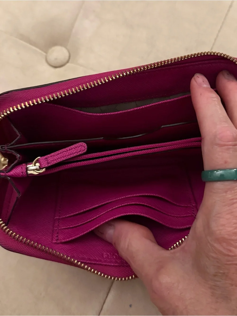 Michael Kors Fuchsia Saffiano Zip Wallet with Gold Logo